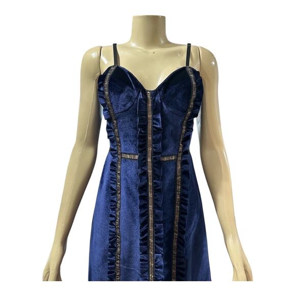 Self-Portrait Womens Dress Size 4 Velour Whimsical Fairy Renaissance Blue Midi - Picture 3 of 14